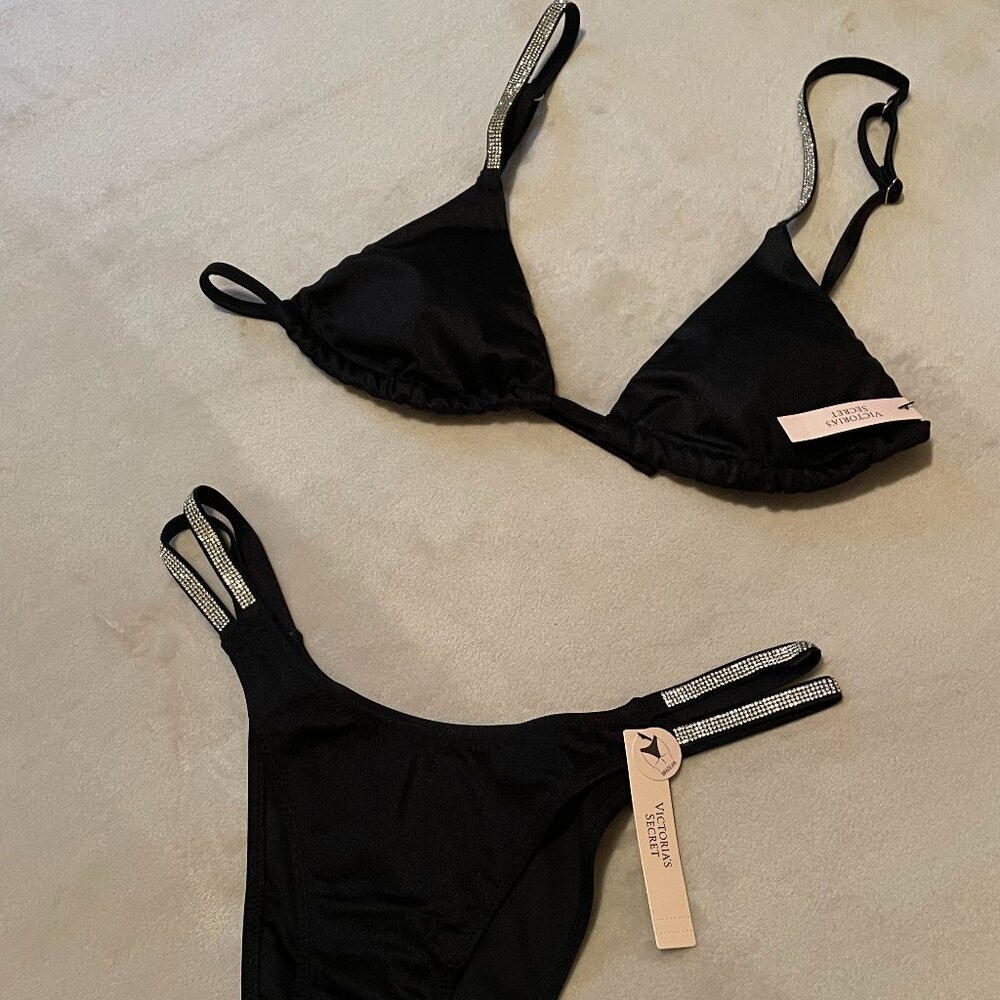 Victoria's Secret, S, Bling Strap, Black, Bikini.